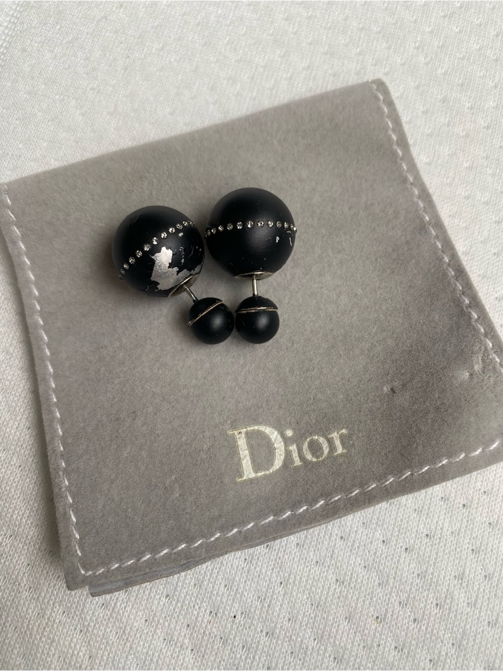 Dior Black Double-Sided Stud Earrings with Crystal Band